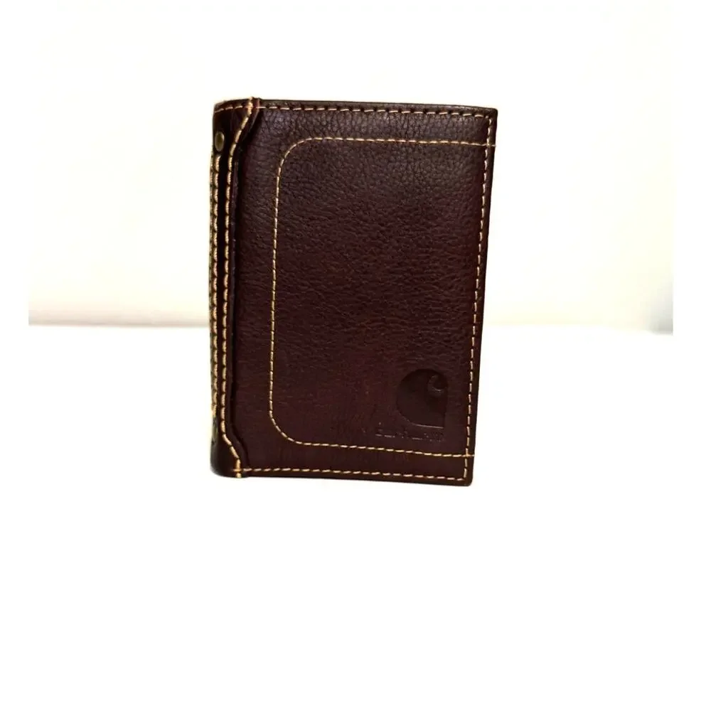 Carhartt Pebble Leather Trifold Wallet in Dark Brown